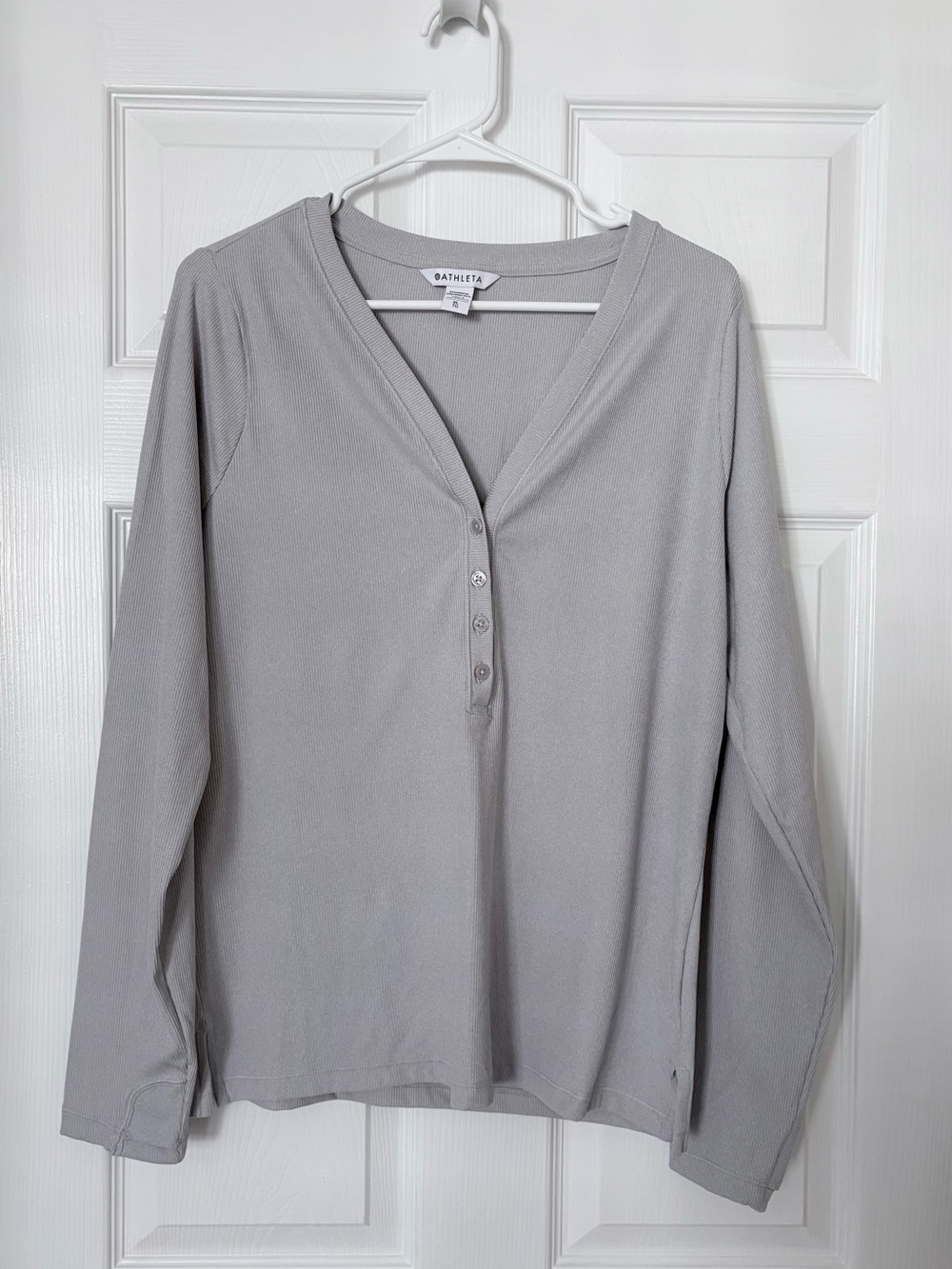 Athleta Light Gray Long-Sleeve Henley Top